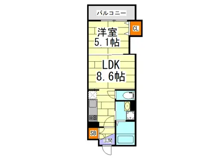 クリエオーレ林寺(1LDK/3階)の間取り写真