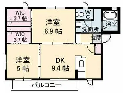シャーメゾン西高座(2DK/2階)の間取り写真