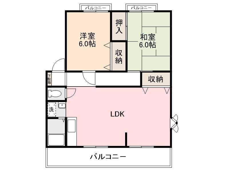 サンビレッジ木太(2LDK/2階)の間取り写真