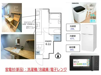 大型リフォーム済み可独立台家具・家電付(1K/1階)の間取り写真