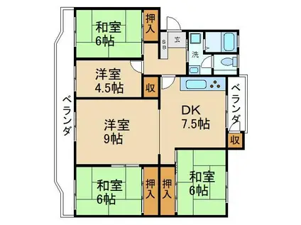 藤阪パークハイツ2棟(5DK/4階)の間取り写真