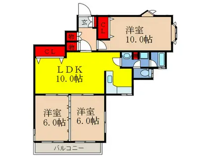 山仁サツキハイツI A棟(3LDK/2階)の間取り写真