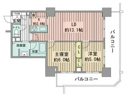 プライムアーバン札幌リバーフロント(2LDK/22階)の間取り写真