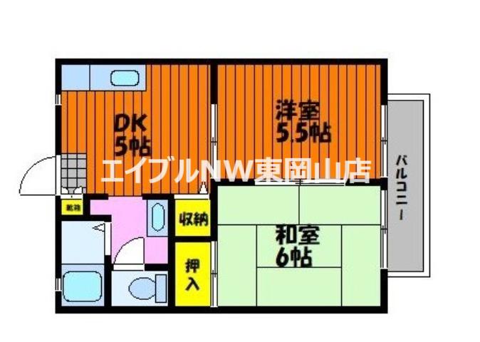 ラージヒル(2DK/2階)の間取り写真