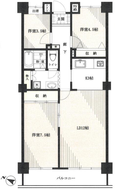 赤羽アボードI(3LDK/9階)の間取り写真