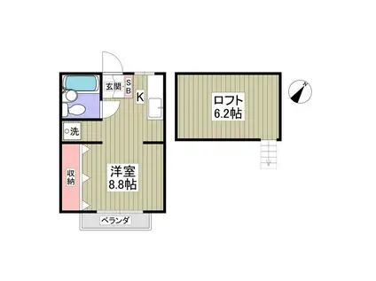 北新ムーンハイツ(ワンルーム/2階)の間取り写真