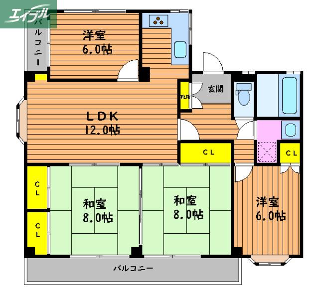 レジデンス伊島(4LDK/2階)の間取り写真