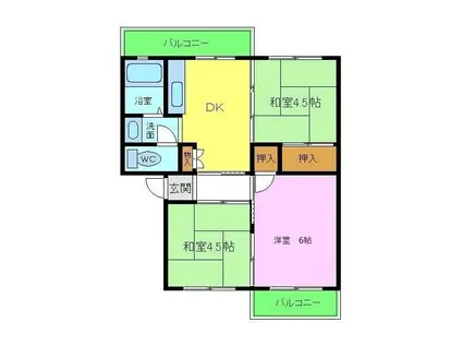 狭山遊園ハイツ 2号棟(2LDK/4階)の間取り写真