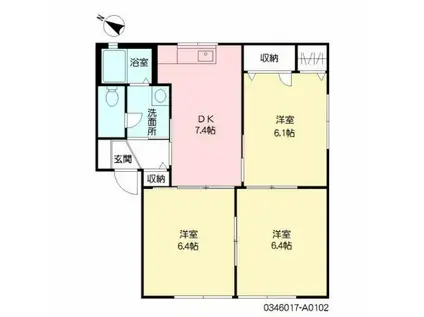 コンフォール城井A(3DK/1階)の間取り写真