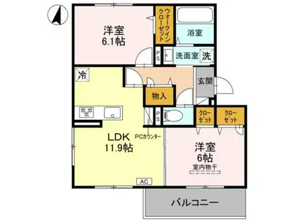 GRAMM奥海印寺 ウエスト(2LDK/2階)の間取り写真