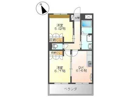 メゾン花水木(2DK/2階)の間取り写真