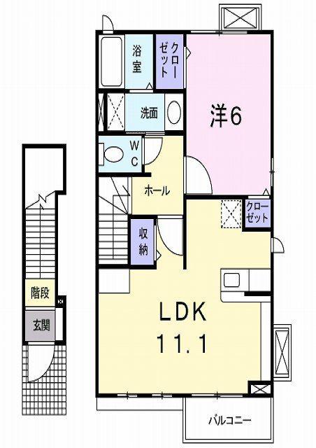 ボヌール川崎(1LDK/2階)の間取り写真