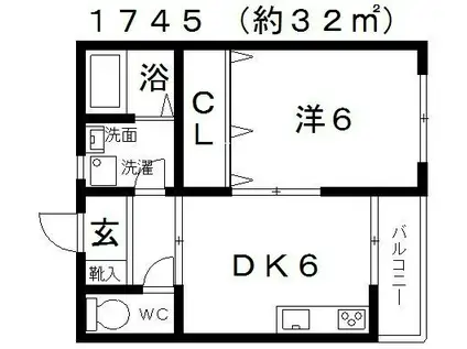 シティー城山II(1DK/4階)の間取り写真