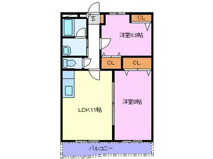 ヴィブレクレールII(2LDK/1階)の間取り写真