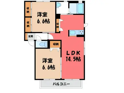 メゾン・ルーチェB(2LDK/2階)の間取り写真
