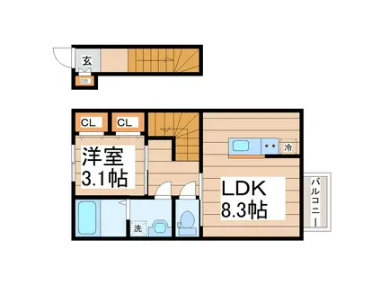 デュマンA(1LDK/2階)の間取り写真
