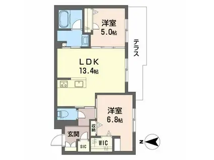 シャーメゾンポルタフォルトゥーナ(2LDK/1階)の間取り写真