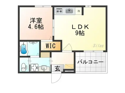 ボヌール太秦(1LDK/1階)の間取り写真