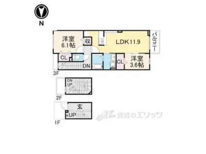 ディアコート口酒井 弐番館(2LDK/3階)の間取り写真