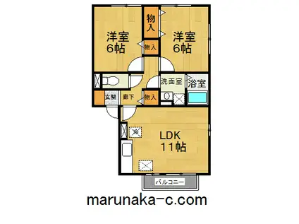 アバンティーヌ淵野辺A(2LDK/1階)の間取り写真