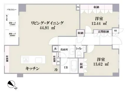 プレノ小石川(2LDK/5階)の間取り写真