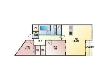 カサ・クレスト(2LDK/2階)の間取り写真