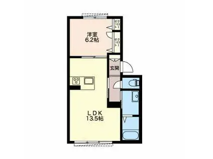 GLORIA徳川町N(1LDK/1階)の間取り写真