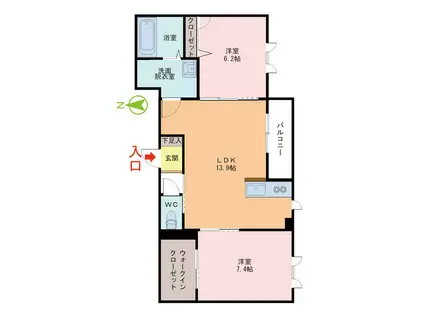 シャーメゾン北野S(2LDK/2階)の間取り写真