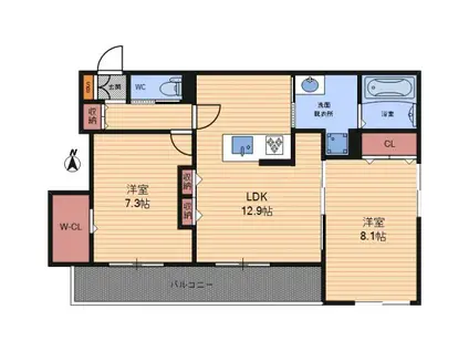 シルフィードうめきた(2LDK/3階)の間取り写真