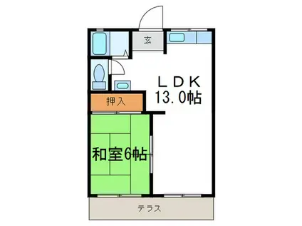角谷ハイツA棟(1LDK/1階)の間取り写真