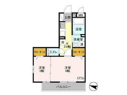 シェドゥーヴル(2K/3階)の間取り写真