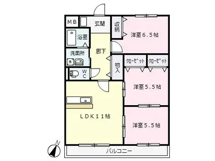 ア・ドリーム星ヶ丘II(3LDK/1階)の間取り写真
