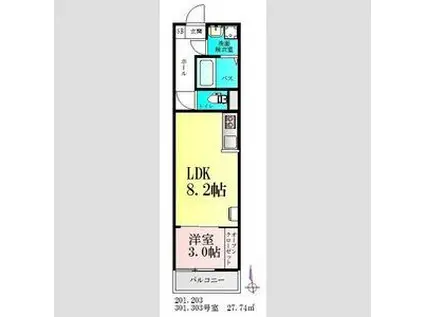 BAU美田園(1LDK/2階)の間取り写真