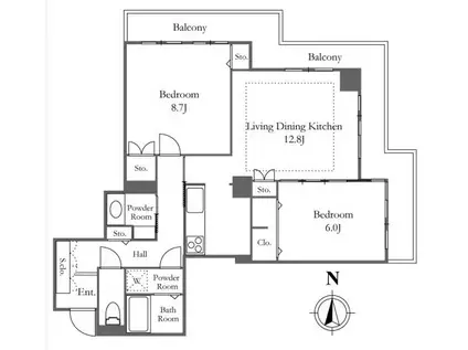 リバーシティ21 イーストタワーズ 10棟(2LDK/19階)の間取り写真