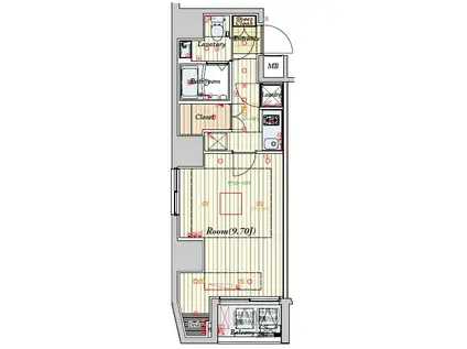 ビバリーホームズ王子(1K/9階)の間取り写真