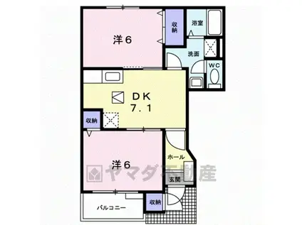 バーシアフリーA(2DK/1階)の間取り写真