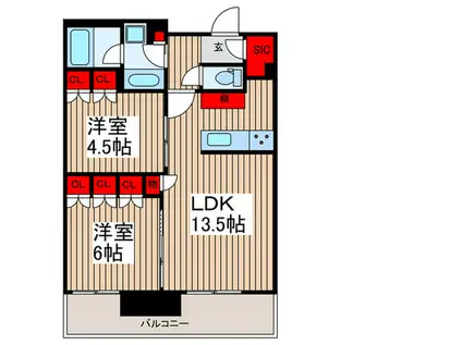 HARUMI FLAG PARK VILLAGE T棟(2LDK/6階)の間取り写真