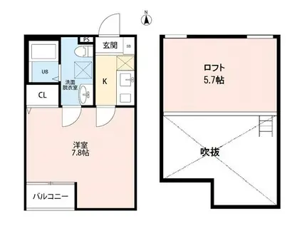ラピネスコート(1K/2階)の間取り写真
