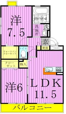 PARK CRESCENT(2LDK/2階)の間取り写真