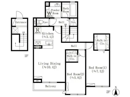 PARKBEAR四谷三丁目(2LDK/2階)の間取り写真
