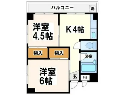 京西マンションビル 当社管理物件(2K/5階)の間取り写真