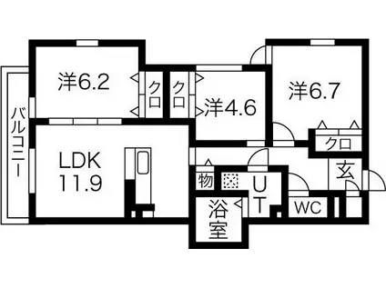アコルデ西宮北口(3LDK/3階)の間取り写真
