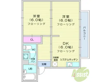 パルコート(2DK/2階)の間取り写真