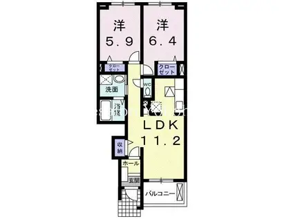 グレイスフル レジデンスB(2LDK/1階)の間取り写真