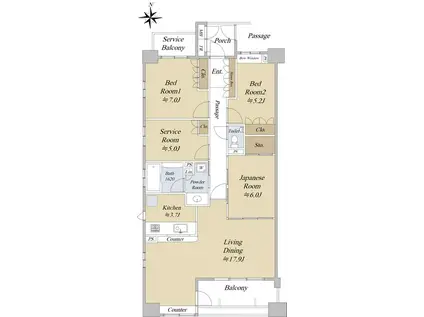 プラウド橦木町(3SLDK/2階)の間取り写真