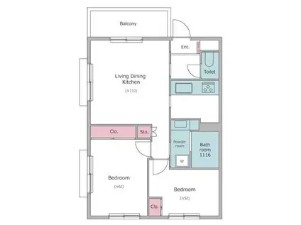 レジディア世田谷若林(2LDK/2階)の間取り写真