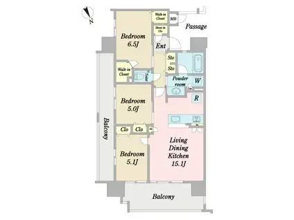 ブランシエラ那覇曙プレミスト(3LDK/2階)の間取り写真