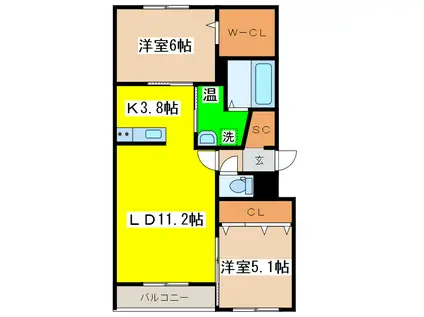 ヴェンツェル(2LDK/2階)の間取り写真