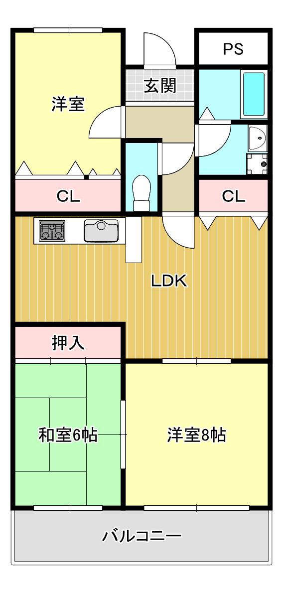 オリーブ中庄(3LDK/4階)の間取り写真