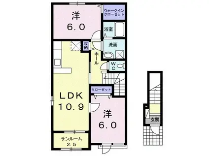 ユニヴェールI(2LDK/2階)の間取り写真